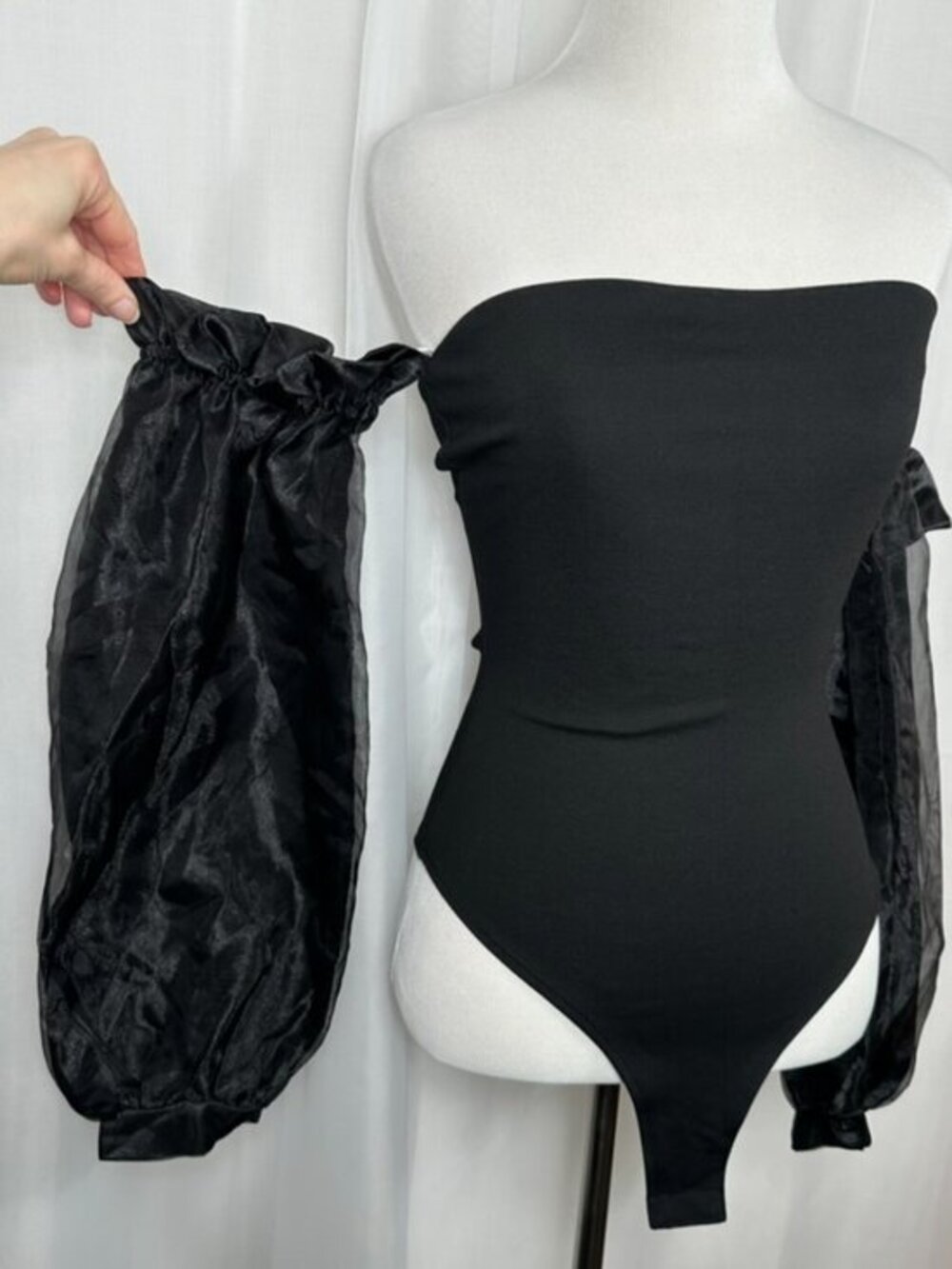 Lulus Hyped Up Off Shoulder Balloon Sleeve Bodysuit XS Black Fairy Grunge Exotic